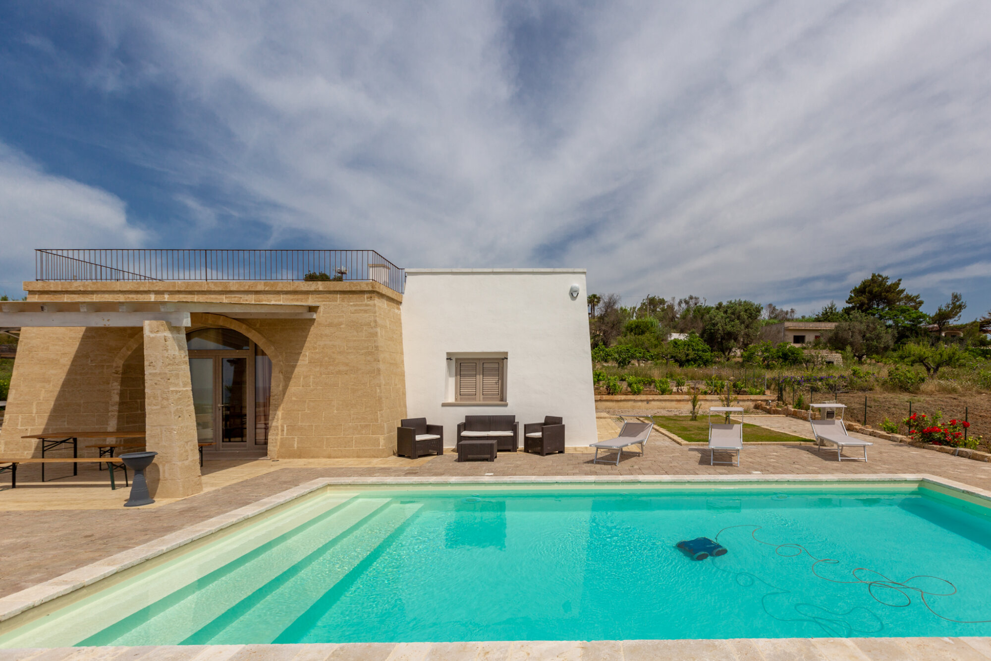 Villa and pool seen from the garden